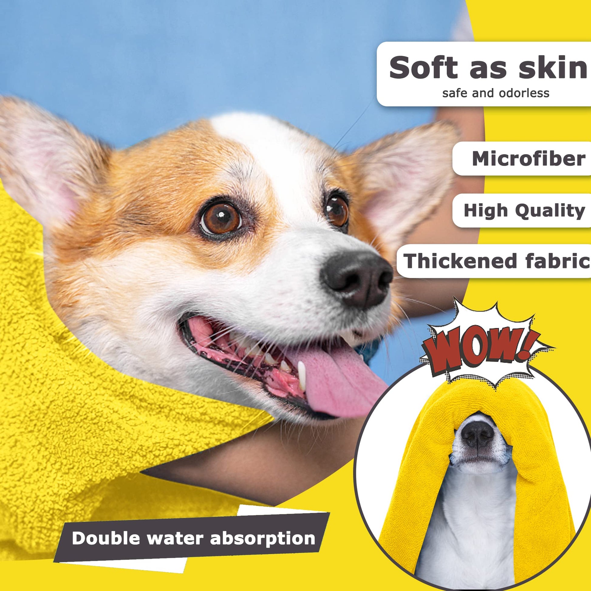 Yellow CocoPup Dog Towel Drying Happy Dog
